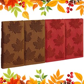 Remagr 4 Pack Fall Maple Leaf Hand Towel 14" x 30" Cotton Autumn Towels Soft Absorbent 3D Jacquard Design Brown Crimson Thanksgiving Bathroom or Kitchen Towels for Drying, Cleaning, Cooking, Holiday