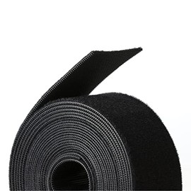 Reusable Hook & Loop Strong Grip Fastener Roll with Soft Touch Microfiber Velour 1" x 16' (1" Wide, 16 Feet Long) - Black