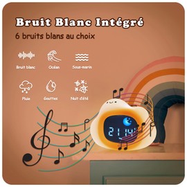 Learning Alarm Clock for Kids Day/Night - Night Light for Kids with Music and Light, Learning Clock with Relaxing Music - White Sound, Baby Room Decoration, Light Alarm Clock - 4 NIV Brightness (Bear)