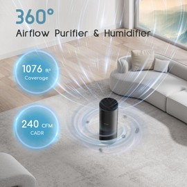 Afloia Humidifier and Air Purifier in One, Air Purifier and Evaporative Humidifier Combo for Home, 24dB Quiet Air Cleaner Remove Pets Dust Dander Hair Allergy Pollen Smoke Smell for Room, Black