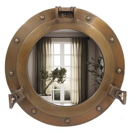 The Metal Magician 12inch Nautical Decor Porthole Mirror, Wall Mirror for Home Decor, Pirate Wall Decor, Porthole Window Maritime Wall Mounted Mirror, Shipwrecked Victorian Décor, Antique Brass