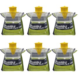 6 Pack Fly Traps Outdoor Hanging Disposable Fly Bags Trap, Effective Pre-Baited Flies Catcher for Patio, Yard, Chicken Coops, Horse Stables, Barns