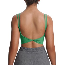 Aoxjox Women's Workout Sports Bras Fitness Yoga Crop Tank Twist Back Cami (Bottle Green, Small)