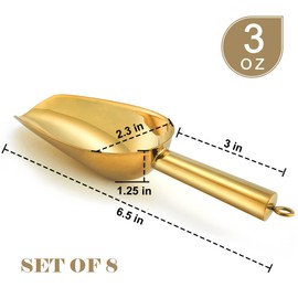3OZ Mini Scoop Set of 8, P&P CHEF Stainless Steel Candy Sweet Ice Cube Scoop for Home Bar Buffet Wedding Canisters, Easy Clean & Durable - Gold