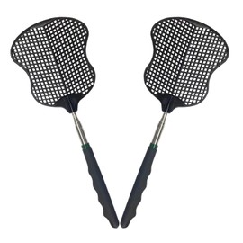 MYSTICHOME Fly Swatter 2 PCS, Durable Heavy Duty Plastic Fly Swatters, Stainless Steel Telescopic FlySwatter for Indoors/Outdoor/Kitchen/Garden,Black