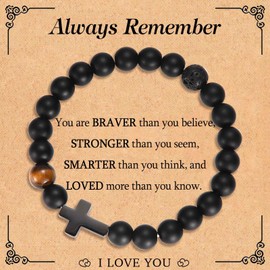 TEVOP Teenage Boy Gifts, Cross Bracelet Gifts for Boys, Boys Bracelet Memorial Birthday Graduation Christmas Presents for Son Grandson Nephew