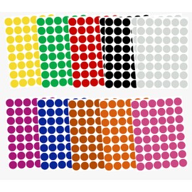 Color Coding Labels ~ 3/4" Diameter (11/16 - 17mm) Round Dot Stickers in Black, White, Red, Green, Yellow, Pink, Red, Orange, Brown and Blue - 576 Pack