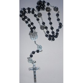 Saint Benedict Hematite Beads Rosary