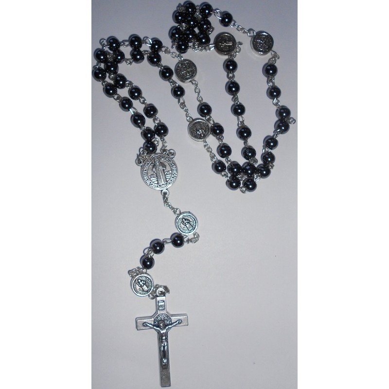 Saint Benedict Hematite Beads Rosary
