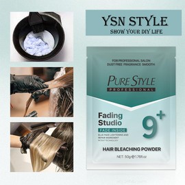 PURESTYLE Professional Ammonia-Free Hair Bleach Powder Packets 50g, Over 9 Levels Blue Fade Technology, Dust-Free & Fragrance Formula Fading Powder, Gentle Quick Bleach Lightener for Dark Hair
