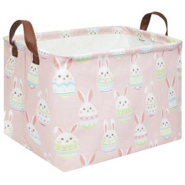 FXOLCSHE Rectangular Easter basket,Girl Easter basket,Nursery Hamper,Kids Toy Storage Basket for baby Bedroom,Kids Storage Bin,Toy Gift Organizerm,Home Decor(Pink Easter)