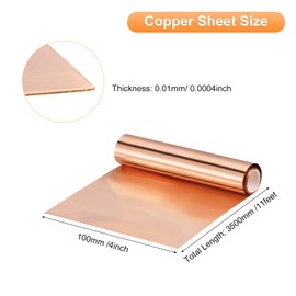 sourcing map Copper Sheet Roll 3500mm x 100mm x 0.01mm, 99.9% Pure Copper Strip 4" x 11.5ft 38 Gauge Copper Flashing Metal Foil Plate for Electricity DIY Projects (Multiple Sizes)