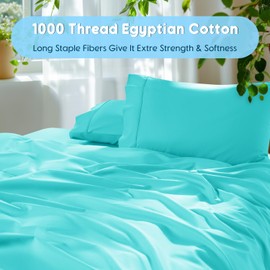 SONORO KATE 100% Egyptian Cotton Sheets Set - 1000 High Thread Count, Luxury 5-Star Hotel Sateen Bed Sheets, Soft, Breathable Long Staple Sheets, Fit up to 16" - 4 PC (Seafoam,King)