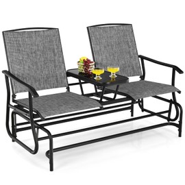 S AFSTAR 2-Person Outdoor Glider, Patio Glider Bench Chairs with Center Tempered Glass Table & Breathable Loveseat, Double Swing Glider Chair for Porch Garden Poolside Balcony Lawn (Gray)
