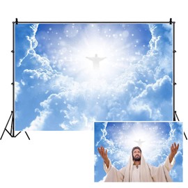 Leyiyi 10x8ft Jesus Christ in Sky Photography Background Paradise God Place Heaven Cloud Bokeh Spot Sacred Banner Backdrop Merry Christmas Baptism Kids Birthday Photo Portrait Vinyl Studio Prop