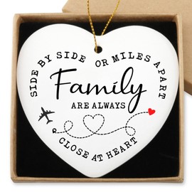 Long Distance Gift Side by Side Or Miles Apart Family is Always Close at Heart Hanging Ornament Ceramic Heart Keepsake Christmas Birthday Gift for Family Mom Dad Sister Brother Aunt Grandma Grandpa