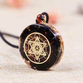 Orgone Metatron Cube Merkaba Pendant Necklace,Om Crystals Stones Orgonite Pendants,Orgonite Chakra Necklace for Emf Protection (Black,Chain Adjustable)