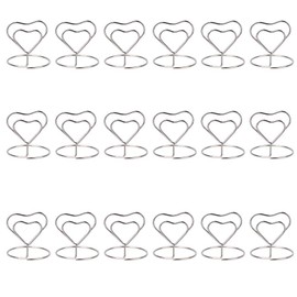 Dproptel 20 Pack Heart Shaped Mini Place Card Holders Table Number Holder Stand Wire Picture Photo Display Holder Memo Clips for Wedding Birthday Party Favors (Silver)