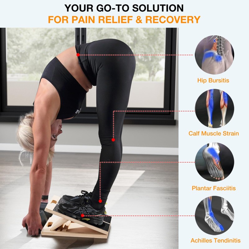 TEMI Slant Board for Calf-Stretching - Wooden Incline Wedge Stretcher