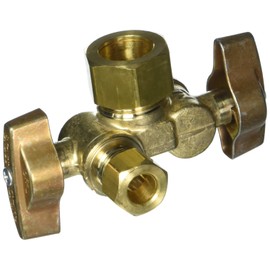 BrassCraft KTCR1901DVX R 1/2" Nom Comp Inlet x 3/8" O.D Comp x 3/8" O.D Comp Dual Outlet Dual Shut-Off 1/4-Turn Angle Ball Valve