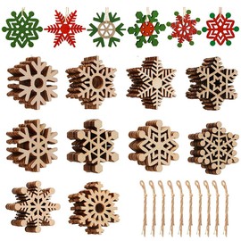 100pcs Wooden Snowflake, Unfinished Wooden Ornaments Snowflake Cutouts Hollowed Snowflakes Christmas Tree Hanging Ornaments Christmas Decoration DIY Crafts Decor