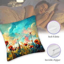 SKYDAWNY Watercolor Flowers Pillow Covers 18x18 in,Blue Sky Decor Throw Pillow Case Set of 2 Square Cover Summer Farmhouse Decorations for Home Living Room Bed Sofa