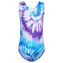 XFGIRLS Gymnastics Leotards for Girls Sleeveless Dancing Ballet Gymnastics Athletic Leotards Sparkle Leotard Blue TieDye 8A