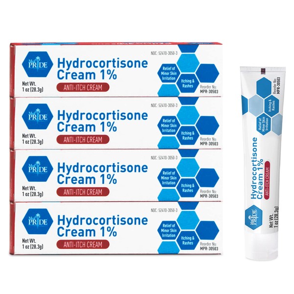 MED PRIDE Hydrocortisone Cream 1%| Pack of 4, 1 Oz Tubes | Anti-Itch Topical Ointment for Redness, Swelling, Itching, Rash & Dermatitis, Bug/Mosquito Bites, Eczema & Hemorrhoids, First Aid Essential