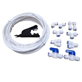 GREDIA 1/4" inch Quick Connect Water Purifiers Tube Fittings for RO Water Reverse Osmosis System (Ball Valve + L + Y + I + T Type) + PVC Pipe Tube Hose Cutter + 15 Meters/49.2 Feet Tubing Pipe (White)