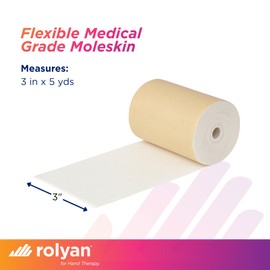 Rolyan Non-Latex Moleskin Roll, 3" x 5 yards, Beige, Padding with Paper Backed Adhesive, Cut to Fit for Splints, Braces, and Casts, Soft Flexible Tape for Blister Prevention & Skin Protection