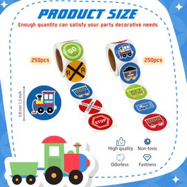 Train Stickers for Kids Roll 500 Pcs Transportation Railway Crossing Sticker Railroad Traffic Round Stickers School Reward Stickers Potty Training Stickers for Classroom Birthday Party Decorations