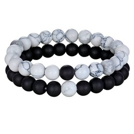 ZHITENG 2pcs/Set Couples Distance Bracelets Natural Stone Bangle for Men Women Stretch Elastic Jewelry (Howlite-White)