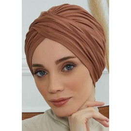 Aisha's Design Pre-Tied Instant Turban Head Wraps for Women, 95% Cotton Chemo Scarf, Stylish Hijab Bonnet Ready to Wear, Caramel Brown