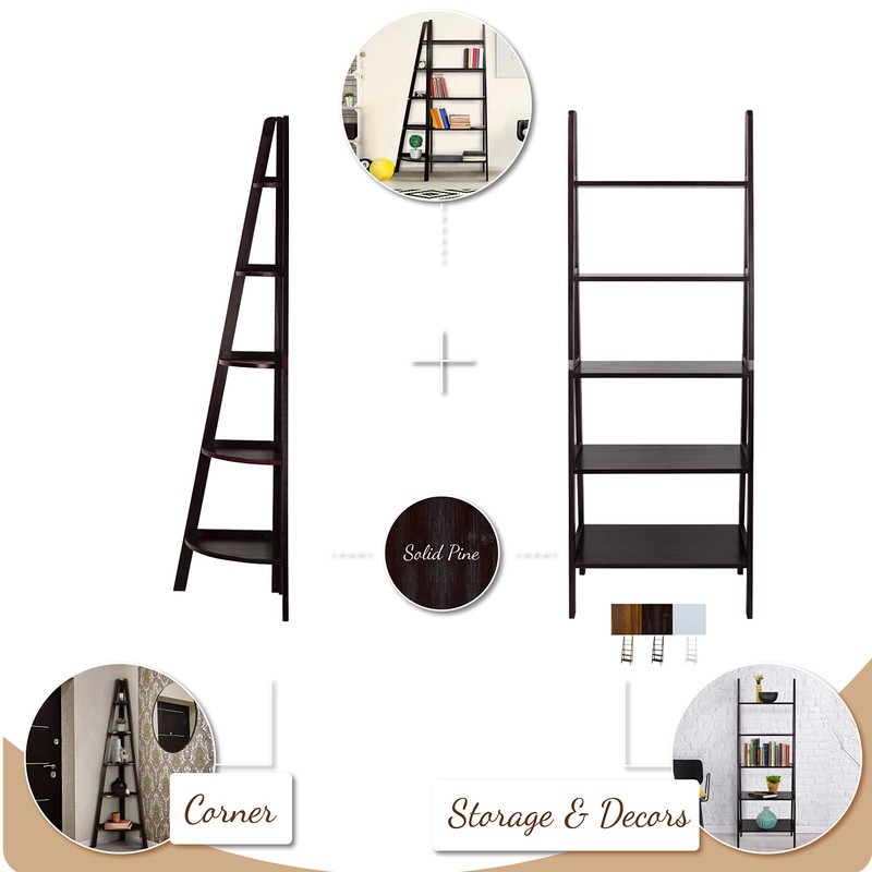 Casual Home 5-Shelf Corner Ladder Bookcase, White