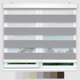 FOIRESOFT Standard Cordless Blackout Zebra Roller Shades and Blinds for Windows [Bonita, Grey, W 37 x H 64 inch] Dual Layer Sheer Room Darkening Day and Night, 20 to 84 inch Height