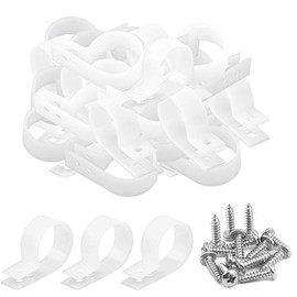 Keadic 60 Pieces 1 inch White Nylon Cable Clamps with Stainless Steel Screws, R-Type Mounting Cord Fastener Wire Clamps for Wire Pipe Management