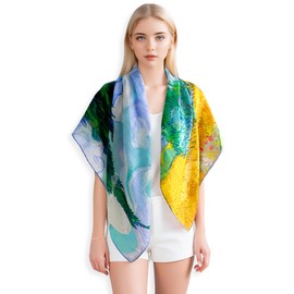 PoeticEHome Cashmere Scarf Wrap 36x36 Inch - Featherlight Artistic Large Square Shawl, Gift Packed