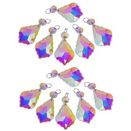 7 Designs of 12 Aurora Borealis AB Iridescent Prisms Chandelier Drops Droplets Cut Glass Crystals Beads Christmas Tree Decorations by Seear Lights (50mm Leaf)