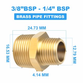 ERGAOBOY 5 pieces 1/4 inch BSP male thread x 3/8 inch BSP male thread brass reducer hexagonal nipple connector pipe fittings