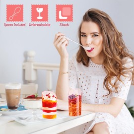 CHENGU 100 Set 100 Set Pink Mini Dessert Cups with Spoons 3 oz Small Slanted Plastic Clear Disposable Dessert Cups for Parfait Appetizer Tasting Sample