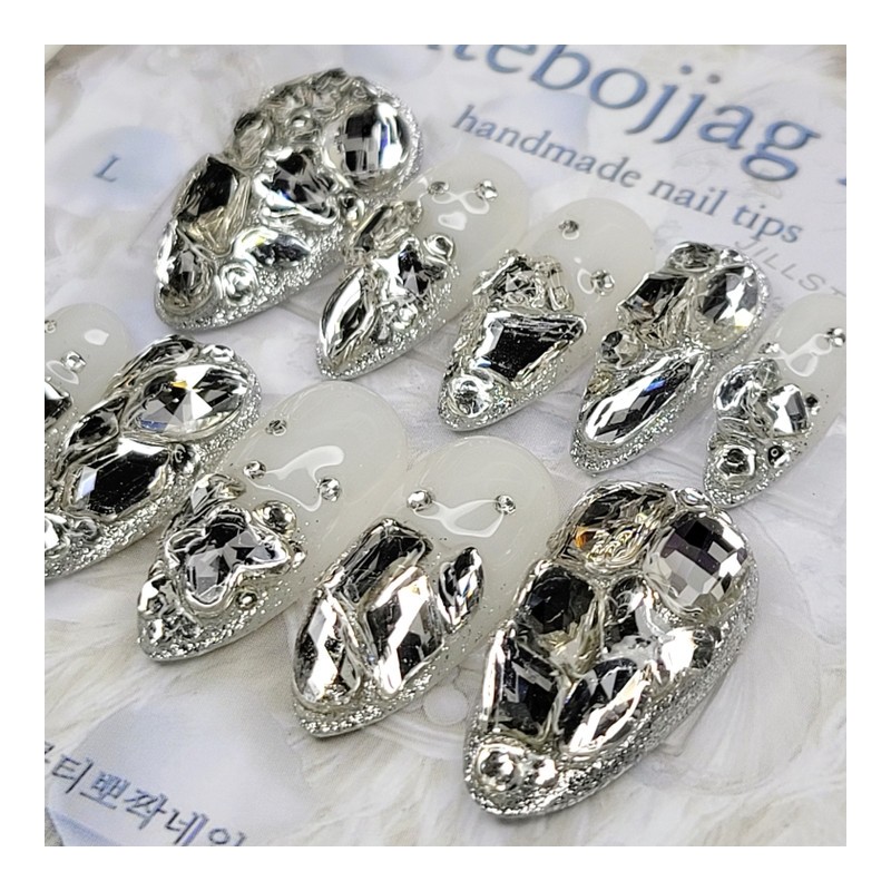 Clear Full Stone Gra Handmade Nail Tip Pedi Tip -