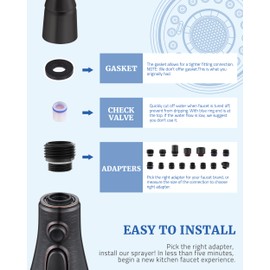 Kitchen Faucet Replacement Spray Head - with 15 Adapters, Pull Down Faucet Sprayer with 3-Function Nozzle, Oil-Rubbed Bronze, Kitchen Sink Faucet Head Replacement