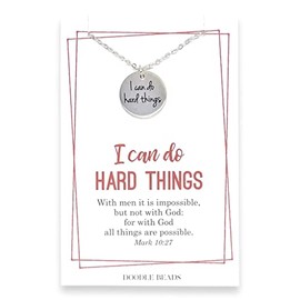 Doodle Beads I Can do Hard Things Stamped Necklace silver charm pendant - Graduation Gift Idea Inspirational Hope Jewelry necklace, 16-17" Chain