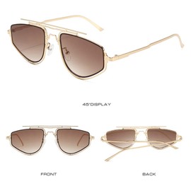 willochra Retro Double Bridges Metal Frame Men Pilot Sunglasses Fashion Y2K Polygon Gradient Women Outdoor Sun Glasses, Brown, Medium