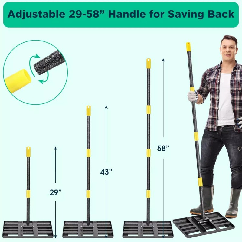 Nicecho Heavy Duty 17"x10" Lawn Leveling Rake w/ 60"L Adjust