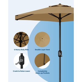 PeakPursuit 7.5FT Patio Umbrella Outdoor, Table Umbrella, Market Umbrella, Pool Umbrella, 6 Sturdy Ribs UV Protection Waterproof for Garden, Deck, Backyard (Tan)