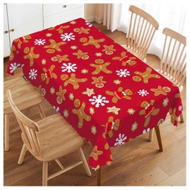 Swono Gingerbread Tablecloth Christmas Gingerbread Cute Decorative Table Cover for Kitchen, Party Banquet and Holiday Tablecloth, 52x70 Inch(4-6 Seats), Red