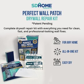 Drywall Repair Kit by SD Home, Fix Large Holes Fast, Wall Plate, 2 Patch Dry Compound Bags, Sanding Block & Trowel, Perfect Drywall Hole Patch Solution, Quick & Easy Filler, Wall Putty, Spackle Paste