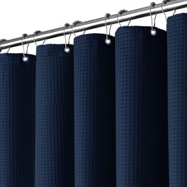 TheBlackSpot Blue Shower Curtain, Hotel Waffle Boho Shower Curtain Set, Waterproof Fabric Shower Curtains Heavy Duty Textured No Hook, Bathroom Accessories Decor 72W x 72H
