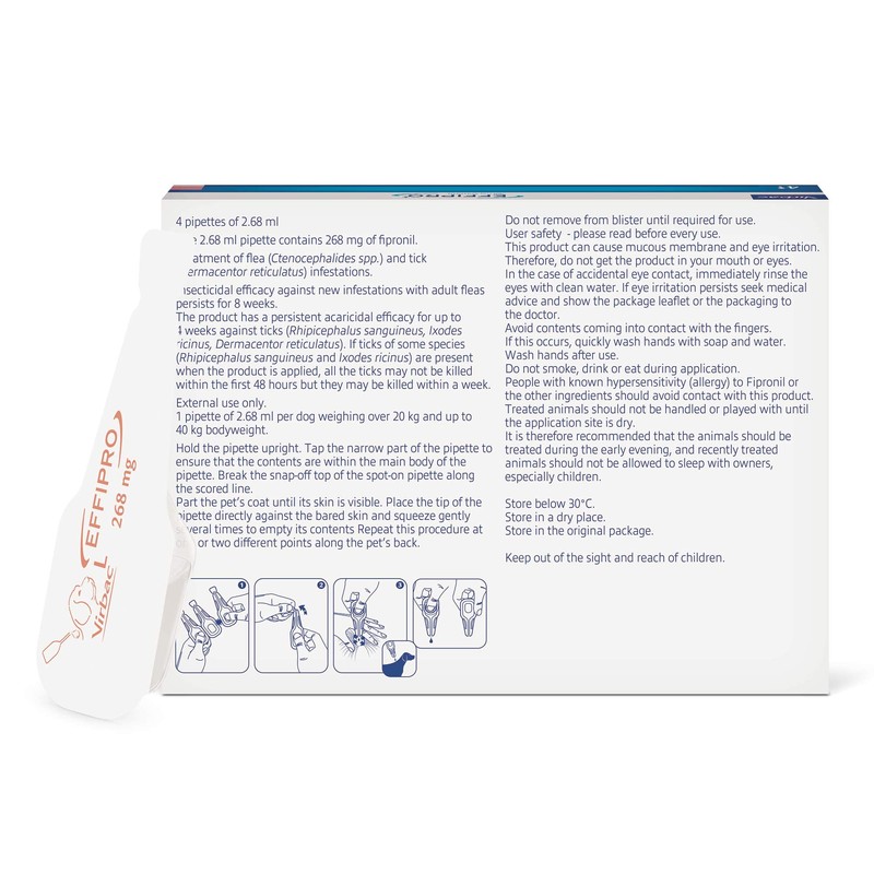 Effipro Spot On for Large Dogs, 20-40kg, 4 Pipettes